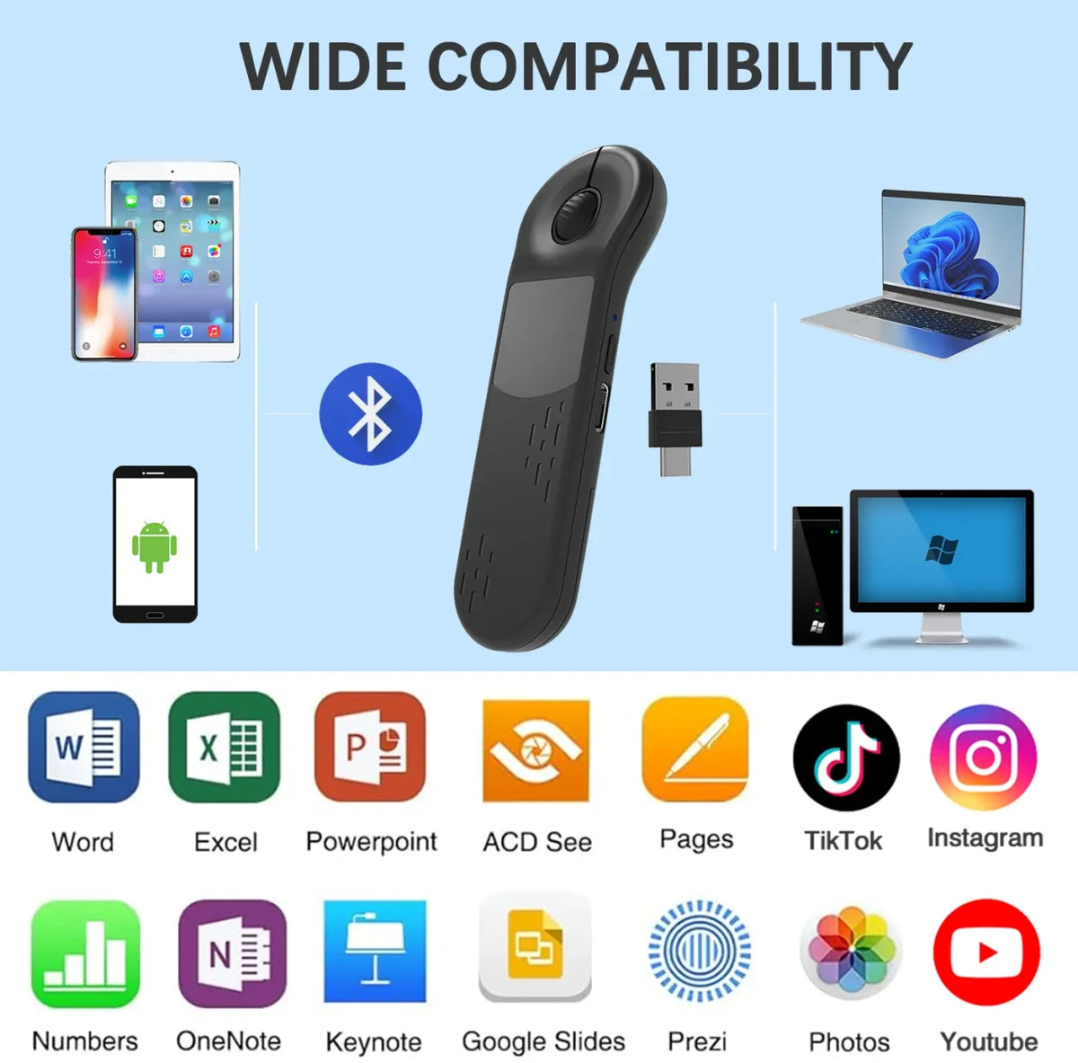 Air Mouse for PC/iOS/Android with Touchpad Rechargeable Wireless Presentation for PPT Pointer Bluetooth 2.4G Remote Control