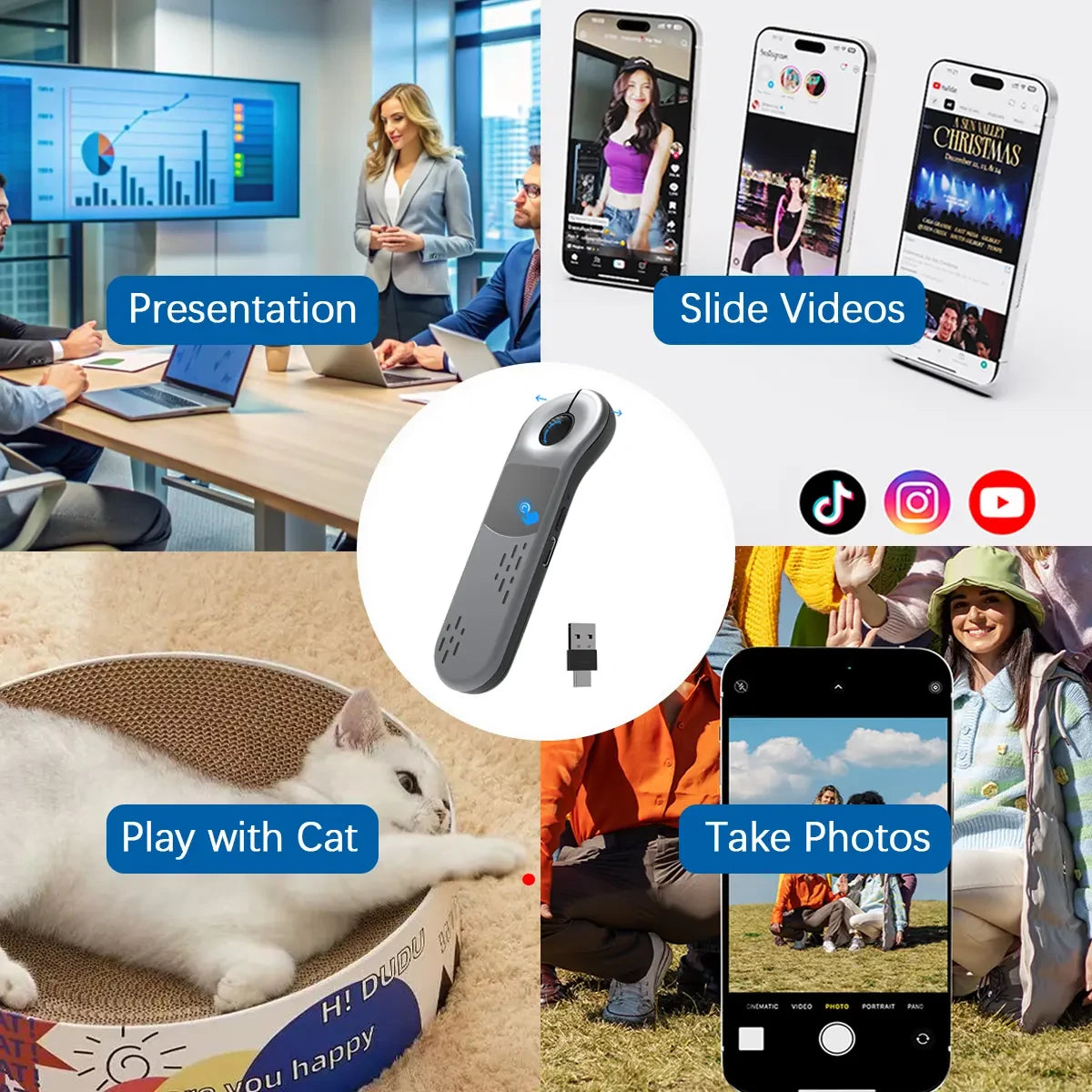 Air Mouse for PC/iOS/Android with Touchpad Rechargeable Wireless Presentation for PPT Pointer Bluetooth 2.4G Remote Control
