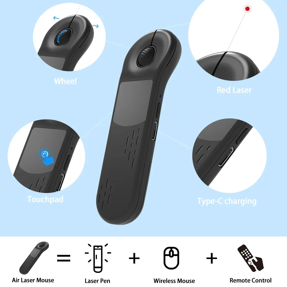 Air Mouse for PC/iOS/Android with Touchpad Rechargeable Wireless Presentation for PPT Pointer Bluetooth 2.4G Remote Control
